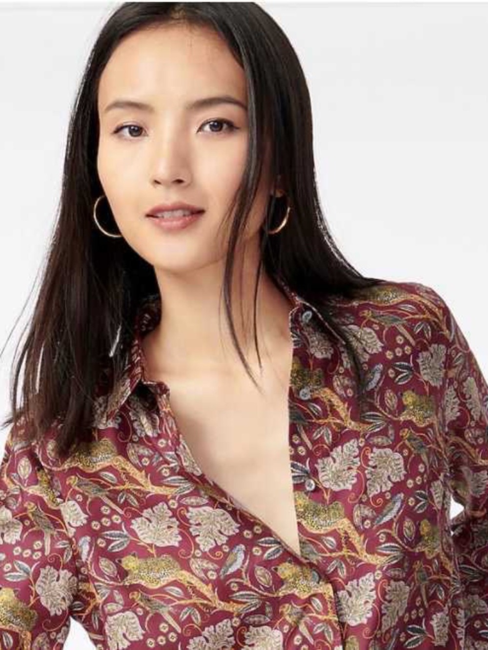✨NWT✨ J. CREW Collection Silk Twill Shirt in Jungle Cat Print Burgundy Sz US 4